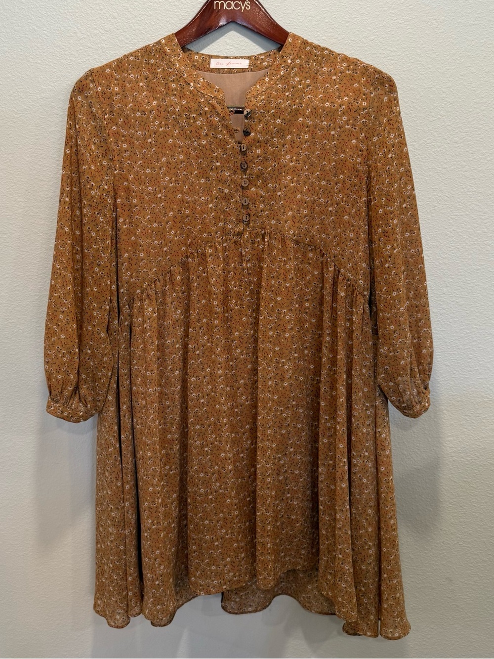 Boho Floral Mini Dress Orange Red Floral Peasant Dress Size M - Picture 2 of 10